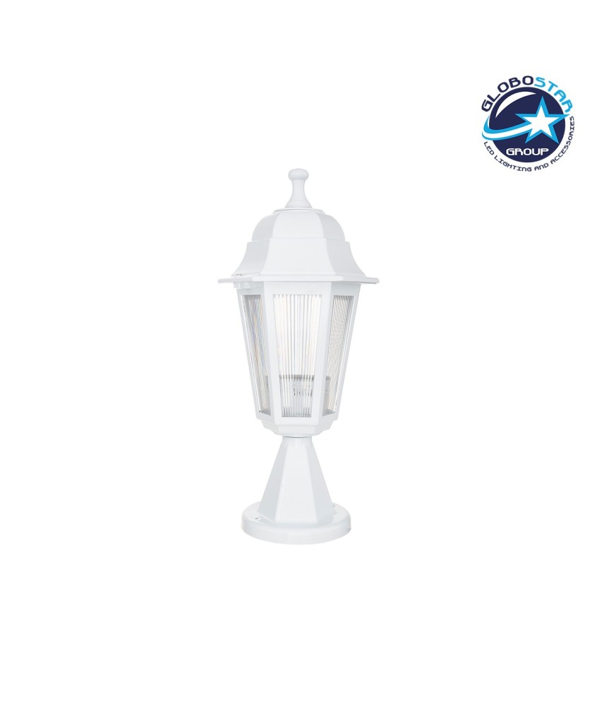 GloboStar® VITRO 203-0200 Vintage Επιδαπέδιο Φωτιστικό Φαναράκι Μονόφωτο 1 x E27 IP44 Λευκό & Διάφανο Πλαστικό - Μ16 x Π16 x Υ39cm